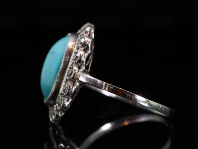 Wonderful 1920s Turquoise and Diamond Platinum Cluster Ring	