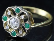 WONDERFUL EDWARDIAN DIAMOND AND EMERALD 18 CARAT GOLD RING