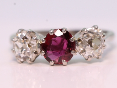 Art Deco Ruby and Diamond Platinum Trilogy Ring  