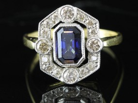 IRRESISTABLE INSPIRED ART DECO SAPPHIRE AND DIAMOND 18 CARAT RING