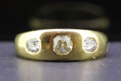 FABULOUS EDWARDIAN THREE STONE DIAMOND GYPSY 18 CARAT GOLD RING