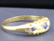 FABULOUS EDWARDIAN SAPPHIRE AND DIAMOND 18 CARAT GOLD GYPSY RING 