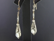 BEAUTIFUL MOONSTONE AND DIAMOND SILVER SET AND GOLD DROP EARRINGS