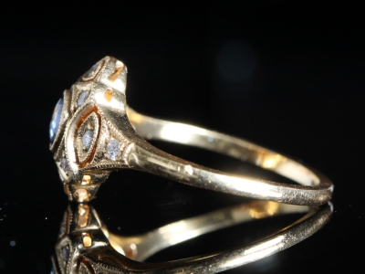 Art Deco Style Sapphire and Diamond 18ct Gold Ring