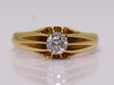 Edwardian Diamond Solitaire 18ct Gold  Signet Ring