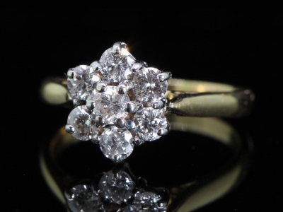 Wonderful  Diamond Daisy Cluster 18ct Gold Ring