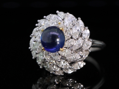 Stunning Natural Sapphire and Diamond Platinum Cocktail Ring With Cert