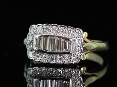 Beautiful Baguette and Brilliant Cut Diamond Cluster 18 Carat Gold Ring