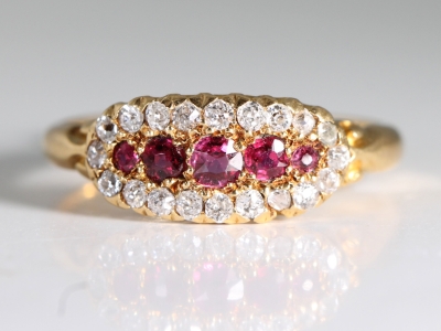 Edwardian Ruby and Diamond 18ct Gold Boat Ring