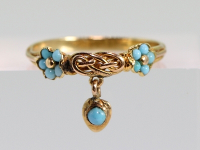  Victorian Forget Me Not and Heart Love Knot 18ct Gold Ring