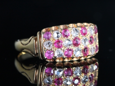 Art Nouveau Ruby, Diamond and Pearl 15ct Gold Band