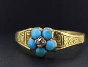 FABULOUS VICTORIAN FORGET-ME-NOT FLOWER RING WITH LOCKET TO THE REVERSE IN 18 CARAT GOLD