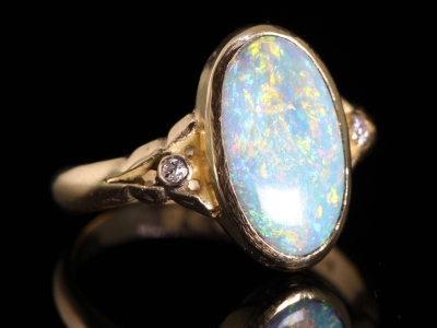 Edwardian 2ct Black Opal and Diamond Ring