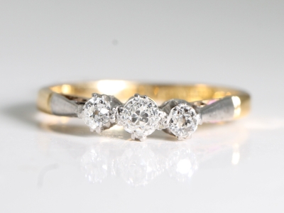 Art Deco Diamond Platinum and 18ct Gold Trilogy Ring