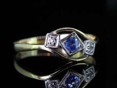 ELEGANT SAPPHIRE AND DIAMOND 18 CARAT GOLD AND PLATINUM TRILOGY RING