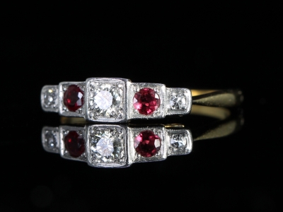 Art Deco Ruby and Diamond Platinum and 18ct Gold Ring