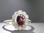 STUNNING ALMANDINE GARNET AND DIAMOND PLATINUM CLUSTER RING