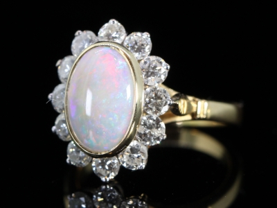 Vintage Opal and Diamond 18ct Cluster Ring