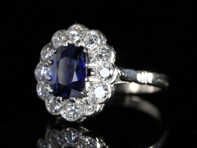 Art Deco Sapphire and Diamond Platinum Cluster Ring 