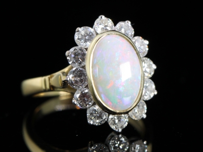 Vintage Opal and Diamond 18ct Cluster Ring