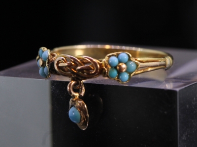  Victorian Forget Me Not and Heart Love Knot 18ct Gold Ring