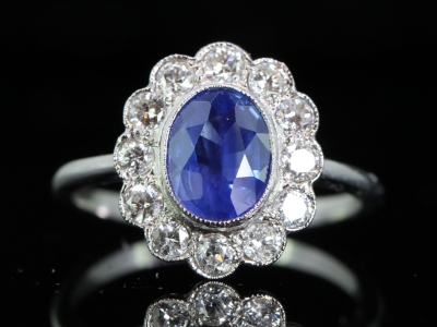 Stunning Sapphire and Diamond Platinum Cluster Ring