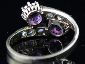 MESMERISING EDWARDIAN AMETHYST AND ROSE CUT DIAMOND 15 CARAT GOLD RING