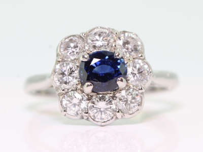 Beautiful Sapphire and Diamond Platinum Cluster Ring