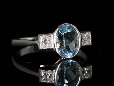 Art Deco Inspired Aquamarine and Diamond Platinum Ring