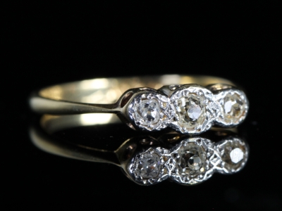  Edwardian Diamond Platinum and 18ct Gold Trilogy Ring