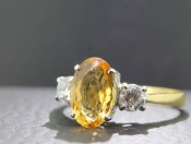 FABULOUS IMPERIAL TOPAZ AND DIAMOND TRILOGY 18 CARAT GOLD RING