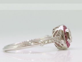 ART DECO INSPIRED DIAMOND AND RUBY PLATINUM TARGET RING