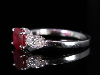  Ruby and Diamond Platinum Trilogy Ring