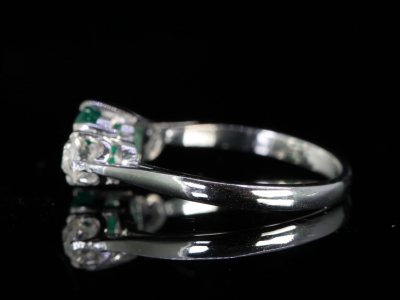  Edwardian Emerald and Diamond 18ct Gold Trilogy Ring