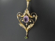 SPECTACULAR EDWARDIAN SEED PEARL, DIAMOND, AMETHYST, GREEN GARNET 9CT BROOCH-PENDANT