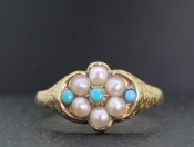  BEAUTIFUL VICTORIAN TURQUOISE AND PEARL 18 CARAT GOLD RING
