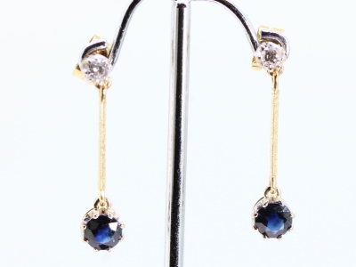  Vintage Diamond and Sapphire 18ct Gold Drop Earrings