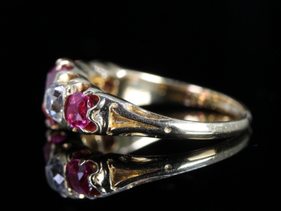 Edwardian Burmese Ruby and Diamond Five Stone 18ct Gold Ring
