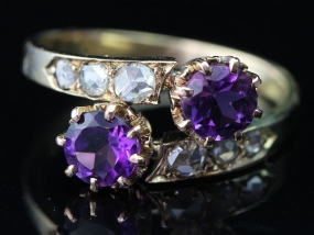 MESMERISING EDWARDIAN AMETHYST AND ROSE CUT DIAMOND 15 CARAT GOLD RING