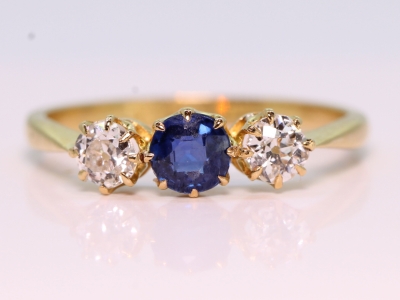 Edwardian Natural Sapphire and Diamond 18ct Ring