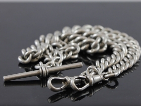  VICTORIAN SILVER ALBERT WATCH CHAIN AND T-BAR