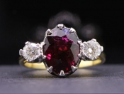 ELEGANT RUBELLITE AND DIAMOND TRILOGY 18 CARAT GOLD RING