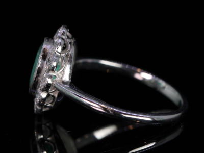  Vintage Colombian Emerald and Diamond Platinum Cluster Ring 