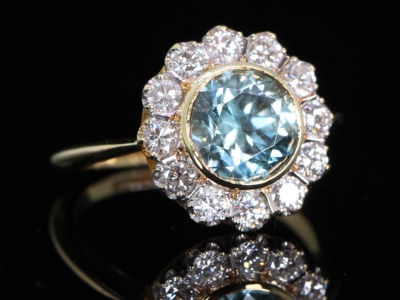 Natural Blue Zircon and Diamond 18ct Gold Cluster Ring