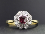 SPECTACULAR GEORGIAN RUBY AND DIAMOND 18 CARAT GOLD AND SILVER RING