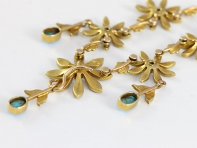 FABULOUS EDWARDIAN TURQUOISE AND PEARL 15 CARAT GOLD NECKLACE 