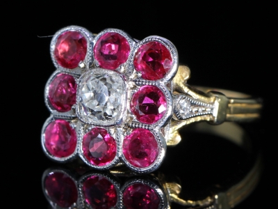 Edwardian Burmese Ruby and Diamond 18ct Gold Ring