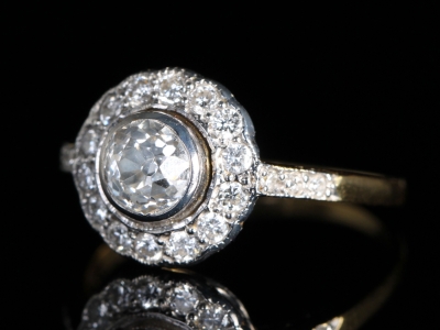 Edwardian Diamond Double Halo 18ct Gold Ring