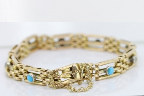 GORGEOUS EDWARDIAN DIAMOND AND TURQUOISE 15 CARAT GOLD BRACELET