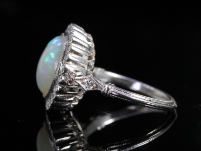 Vintage 3ct Australian Opal and Diamond Cluster Platinum Ring
